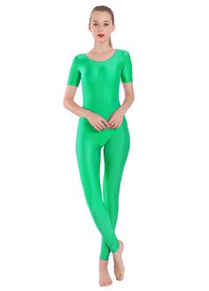 Nylon85%, Spandex15%Pull-on closure One-piece unitard with short sleeves, long pants, and a scoop neckline. Center front and back seams, no zipper 4-way stretch fabric, quick drying. soft, breathable, comfortable to wear, and slim fit. Perfect for workout, dancing, gymnastics, yoga, running, or daily wear, etc It's unisex, both for men and women. You can simply wear this unitard alone or wear the unitard underneath outfits. Our model wears size M, Height 5.74 Ft BWH (35.4in, 26.8in. 34.6in.) Spandex Jumpsuit, 4 Way Stretch Fabric, Long Pants, Scoop Neckline, Black And Navy, Gymnastics, Brown And Grey, Stretch Fabric, Black And Brown