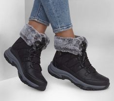 Women Black Boots, Skechers Boots, Skechers Relaxed Fit, Wide Shoes, Black Boots Women, Skechers Women, Designer Boots, Shoes And Boots, Shopping Hacks