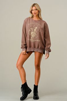 Country Deep Urban Cowboy 1980's mechanical Bull Vintage pigment acid washed crew split tail sweatshirt available in Acid vintage wash Brown SIZING Small- Underarm Pit to Pit- 21 inches Medium- Underarm Pit to Pit 22 inches Large Underneath Pit to Pit 23 Inches This relaxed fit Crew neck sweat shirt is mineral washed to look and feel just like your favorite vintage sweatshirt. Split tail at the bottom Made from 100% ringspun cotton, the fabric is substantial but washed down and exceptionally sof