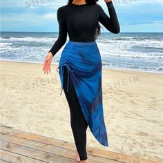 Cute Chic Modest Swim Outfit. One Peace With Detachable Skirt Cover Up Beach Skirt Wrap Cover Up, Hijabi Swimwear, Swim Outfit, Beach Wrap Skirt, Fluid Fashion, Modest Swim, Gender Fluid Fashion, Detachable Skirt, Skirt Coverup