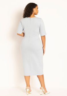 Button Front Workwear Dress | Eloquii Stretch Bodycon Dress With Back Zipper For Work, Bodycon Midi Dress With Back Zipper, Office Sheath Midi Dress In Elastane, Knee-length Elastane Midi Dress For The Office, Knee-length Midi Dress With Back Zipper For Work, Bodycon Work Dress With Back Zipper, Stretch Midi Bodycon Dress With Back Zipper, Bodycon Midi Dress With Back Zipper For Work, Stretch Bodycon Dress With Back Zipper, Midi Length