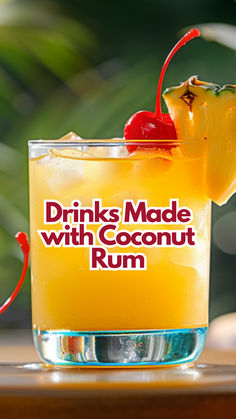 Drinks Made with Coconut Rum Coconut Rum Slush Recipe, Don Q Coconut Rum Drinks, Mixed Drinks With Coconut Rum, Pineapple Coconut Rum Drink, Simple Achol Drinks, Drinks With Malibu Coconut Rum, Drinks Made With Coconut Rum, Coconut Rum Shots, Parrot Bay Coconut Rum Drinks