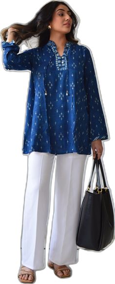 Casual Long Sleeve Kurta With Bandhani Print, Traditional Long Sleeve Ikat Print Tunic, Traditional Long Sleeve Tunic With Ikat Print, Casual Printed Tunic Kurta, Casual Tunic Blouse With Printed Motifs, Casual Long Sleeve Tunic With Printed Motifs, Casual Printed Motif Tunic Kurta, Casual Printed Kurta Tunic, Casual Kurta Tunic With Printed Motifs