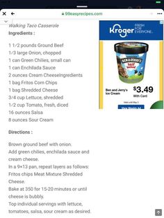 the menu for kroger ice cream