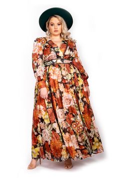 Autumn Queen Church Outfit Plus Size, Fall Maxi Dress Outfit, Plus Size Boho Fashion, Fall Maxi Dress, Autumn Queen, Curvy Boho, Desert Chic, Plus Size Maxi Dress, Rancher Hat