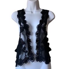 Nella Fantasia Vivo Crochet Lace Vest Sleeveless Black Nwt Medium Smoke/Pet Free Home * Reasonable Offers Considered * Black Lace Patchwork Cami Top, Black Cami Top With Lace Patchwork, Sleeveless Crochet Lace Top For Party, Sleeveless Crochet Lace Party Top, Black Lace V-neck Tank Top, Fitted Sleeveless Crochet Top With Lace Patchwork, Sleeveless Crochet Trim Top For Party, Sleeveless Crochet Top For Party, Sleeveless Crochet Top With Crochet Trim For Party