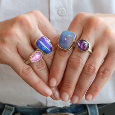 Faceted Inverted Oval Amethyst Ring in 14 Karat Yellow Gold Bezel with Sterling Silver Backing & Egyptian Band. Ring size 6.75. Oval Amethyst Ring, Boulder Opal Ring, Pendant Rings, Opal Ring, Ruby Ring, Boulder Opal, East West, Amethyst Ring, Opal Rings