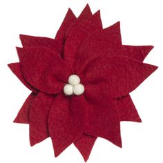 a red poinsettia with two pearls on it