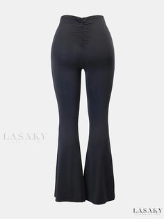 Lasaky - Y2K Solid Flared Leg Pants - Stylish and Versatile Activewear for Women, Suitable for All Seasons High-waisted Stretchable Summer Bottoms, High Stretch High-waisted Summer Pants, Spring High-cut Leg Bottoms With Elastic Fit, High-cut Leg Elastic Bottoms For Spring, High Stretch Black Bottoms, High-cut Leg Yoga Bottoms For Summer, Summer High-cut Yoga Bottoms, Summer Yoga Bottoms With High-cut Leg, Black Wide Leg Summer Leggings