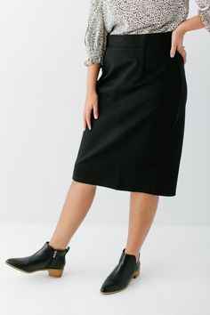 With clean, simple lines and sophisticated style, the 'Anna' is the perfect pencil skirt your closet has been waiting for. Quality fabric, full lining and structured style ensure a modest and flattering fit while an elastic waistband keeps you comfortable. Exclusively designed with you in mind! 68% Rayon 27% Nylon 5% Spandex Machine Wash Cold Gentle Cycle Hang to Dry Low Iron if Needed 1.75" Waistband Fully Lined Model A Height: 5'5" | Wearing Size Small in 23" Length Model B Height 5'8" | Weari Fall Relaxed Lined Pencil Skirt, Fall Relaxed Fit Lined Pencil Skirt, Knee-length Office Skirt For Fall, Fall Knee-length Office Skirt, Fall Office Wear Knee-length Skirt, Fall Lined Pencil Skirt, Office Wear Bottoms For Fall, Stretch Lined Skirt For Business Casual, Business Casual Knee-length Fall Skirt