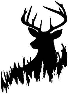 a black and white silhouette of a deer with antlers on it's head