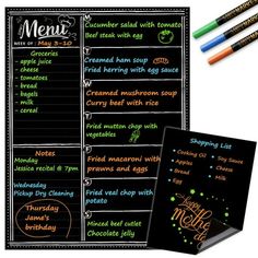 chalkboard menu with markers and crayons for kids to use on the menu