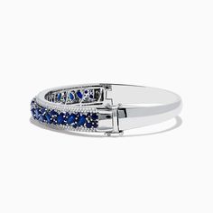 Effy Royale Bleu 14K White Gold Blue Sapphire and Diamond Bangle Elegant Blue Cuff Bracelet With Polished Finish, Formal Blue Bracelet With Polished Finish, Elegant Adjustable Blue Cuff Bracelet, Blue Bracelets With Polished Finish For Formal Occasions, Blue Luxury Bangle For Formal Occasions, Classic Blue Bracelet Jewelry, Blue Round Cuff Bracelet For Formal Occasions, Elegant Blue Cuff Bracelet For Gift, Luxury Sapphire Bangle Jewelry