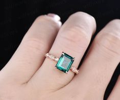 - Metal: Solid gold(10K/14K/18K white/yellow/rose gold),925 sterling silver,platinum available- Main Stone: 7x9mm emerald cut lab treated emerald- Accent Stone: natural conflict free diamonds,SI-H Clarity and Color- Can be personalized: Yes Gold Vintage Wedding, Real Diamond Ring, Art Deco Emerald Ring, Art Deco Emerald, Real Diamond Rings, Emerald Ring Gold, Wedding Women, Rings Vintage, Emerald Engagement