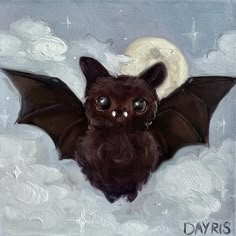 a painting of a bat flying in the sky