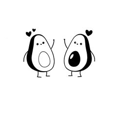 two avocados with hearts on their heads are facing each other and one has his eyes closed