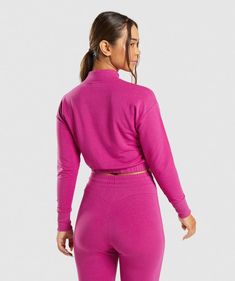 Gymshark Training Pippa Pullover - Dragon Pink | Gymshark Athleisure Funnel Neck Sweater, Cozy Winter Activewear With Ribbed Cuffs, Winter Sports High Neck Tops, Fall High Neck Sports Top, Winter Sportswear Sweater For Loungewear, Winter Athleisure Sweater With Ribbed Collar, Long Sleeve Tops With Ribbed Collar Sportswear, Fall Sportswear Funnel Neck Tops, Pink Activewear With Ribbed Cuffs For Fall