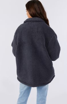 An oversized fit adds to the coziness of this fuzzy fleece jacket that's popped with patch pockets at the chest. 30" length Spread collar 100% polyester Machine wash, dry flat Imported Long Fleece Jacket, Holiday Outfits Women, Woven Jacket, Woman Weaving, Tops Fall, Womens Fall, Holiday Outfits, Winter Women, Jacket Outfits