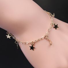 Charmed Bracelet, Fringe Bracelet, Gold And Jewelry, Gold Charm Bracelet, Charms Bracelet, Star Bracelet, Foot Jewelry