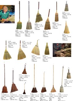 various brooms are shown in different languages