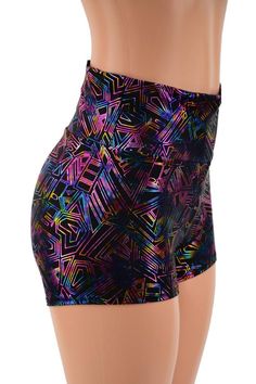 a woman's shorts with colorful patterns on it