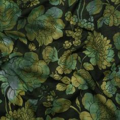 a green and yellow floral print fabric