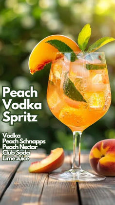 peach vodka spritz with fresh peaches and lime juice