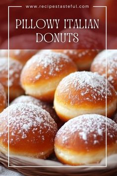 a basket filled with powdered doughnuts on top of a table