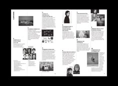 a black and white brochure with images of women in different places on it