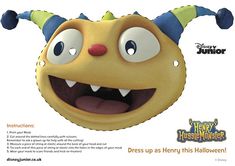 an advertisement for the disney junior movie featuring a yellow monster with horns and big eyes