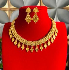 22ct gold plated necklace set look like real gold Gold Plated Yellow Gold Kundan Necklace, Hand Set Yellow Gold-plated Kundan Necklace, Hand Set Yellow Gold Plated Kundan Necklace, Heavy Gold Plated Jewelry Sets For Festivals, Heavy Gold Necklace For Celebration, Elegant Gold Plated Necklaces For Festivals, Yellow Gold Plated Temple Jewelry Sets, Festive Gold Plated Jewelry Sets With Elegant Design, Heavy Gold Necklaces For Festive Occasions