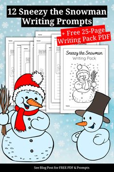 two snowman writing worksheets with the text, free printable winter coloring pages