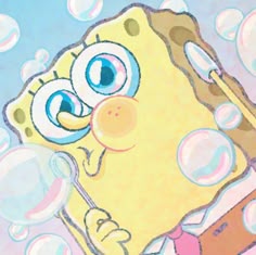 an image of a cartoon character with soap bubbles around it's face and eyes