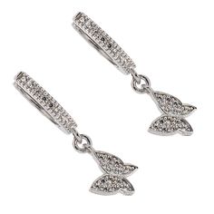 The Sterling Silver & Pave Diamond Freedom Butterfly Earrings, a stunning embodiment of elegance and grace. Embrace the beauty of nature with these handmade silver butterfly earrings, adorned with sparkly Cz diamonds. These earrings feature a delicate butterfly design, symbolizing transformation and beauty. The wings of the butterfly are meticulously crafted from high-quality sterling silver, known for its durability and timeless appeal. These Sterling Silver & Pave Diamond Freedom Butterfly Ear Silver Earrings With Butterfly Charm, Silver Dainty Butterfly Earrings, Dainty Silver Butterfly Earrings, Butterfly Shaped White Gold Earrings For Gift, Butterfly White Gold Earrings For Gift, Elegant Silver Butterfly Earrings, Silver Butterfly Charm Drop Earrings, Silver Butterfly Charm Earrings, Silver Sterling Butterfly Earrings