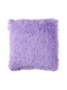 a purple furry pillow on a white background