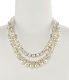 Cezanne Triple-Row Mixed Pearls Necklace | Dillards Mrs Necklace, Beautiful Baubles, Diamond Initial Necklace, Dainty Diamond Necklace, Pearl Statement Necklace, Silver Necklace Statement, Pearls Necklace, Pearl Crystal, Faux Pearl Necklace