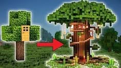 an image of a tree that has been made in minecraft with two different trees