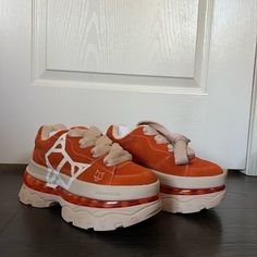 New, Never Before Worn! Super Cute And Chunky Platform Orange Sneakers. No Longer Sold On Website! Shoes Orange, Y2k Shoes, Orange Sneakers, Chunky Platform, Wedge Boots, Platform Sneakers