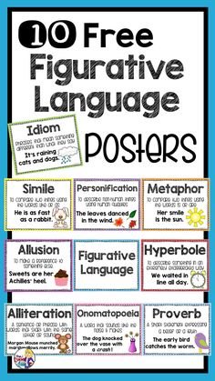 a poster with words and pictures on it that say, no free figurative language posters