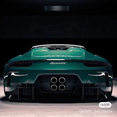 the rear end of a green sports car