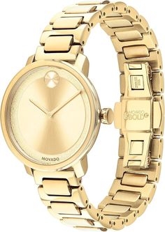 Movado Bold 3600502 Women’s Quartz Gold Swiss Made Watch - Retail Price $650 Brand: Movado Model: Bold Case diameter: 34 mm Box: Original box Original Tags: No Watch condition: New, Unworn - potential small blemishes or imperfections 🚚 Free Shipping: Immerse yourself in the luxury of choice, knowing that your selected timepiece comes with the added bonus of free shipping. We bring the world's best watches to your doorstep without any additional cost. 🔄 30-Day Free Returns: We understand that finding the perfect watch is a personal journey. Enjoy the flexibility of our 30-day free returns policy, ensuring you have ample time to decide if the watch truly suits your style. 💰 Moneyback Guaranteed: Your satisfaction is our priority. With our money-back guarantee, you can shop confidently, kn Movado Watches, Movado Bold, Movado Watch, Swiss Made Watches, Modern Watches, Back Round, Best Watches, Mid Size, Swiss Made