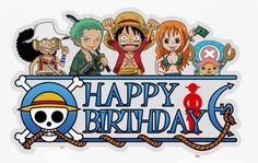 one piece birthday card with cartoon characters and pirate's on the front, in white background