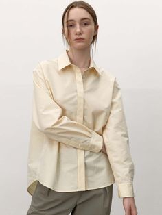 Composition : COTTON70 POLYESTER30Country of Origin : Republic of Korea Cream Spread Collar Shirt For Spring, Beige Spread Collar Shirt For Everyday, Beige Button-up Business Casual Top, Daily Beige Shirt With Spread Collar, Beige Button-up Top For Business Casual, Everyday Beige Shirt With Spread Collar, Beige Everyday Shirt With Spread Collar, Beige Cotton Shirt For Office, Beige Button-up Shirt For Office