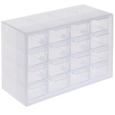 a white plastic drawer with twelve drawers on the bottom and two rows of drawers below