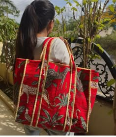 "The Indian Hand Block Printed Cotton Quilted Women's Handbags from Rajasthan India. This Handbag is completely Indian Printed on good quality cotton. this cotton quilted shopping bag is totally unique and multi purpose. Use this for your grocery or as a travel bag. Perfect to suit all. Item :- Cotton Handbag Material: Quilted Cotton Fabric Color - as you like Pattern: Floral Block Print Style: Tote Bag, Handle Bag, Shoulder Bag Size in Inch:-  16\" x 15\" x 4\" inches    Handle-12\" inch Produc Large Rectangular Travel Satchel, Large Double Handle Travel Bag, Red Large Capacity Box Bag For Travel, Large Rectangular Travel Bags, Red Rectangular Beach Bag With Large Capacity, Large Capacity Red Rectangular Beach Bag, Trendy Red Rectangular Beach Bag, Red Rectangular Bag With Large Capacity, Large Capacity Red Rectangular Bag