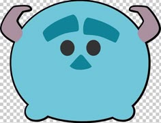 a cartoon blue monster with horns and eyes