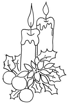 a christmas candle with holly leaves and berries on it, coloring pages for kids to print