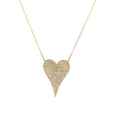 Extra Large Pave Diamond Heart Necklace  14K Yellow Gold 1.07 Length X .78 Width Glamorous Heart-shaped Necklace For Gift, Glamorous Heart Necklaces For Valentine's Day, Valentine's Day Heart Pendant Necklace With Pave Setting, Heart-shaped Necklace With Pave Setting, Elegant Heart Shaped Necklace With Pave Setting, Luxury Heart-shaped Diamond Necklace For Valentine's Day, Heart-shaped Pave Setting Fine Jewelry Necklace, Heart Shaped Pavé Setting Necklace In Fine Jewelry Style, Diamond Heart Necklace For Party