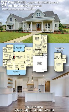 two story house plan with 3 car garage and open floor plans for the front yard