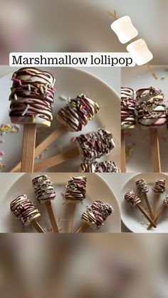 marshmallow lollipops on a stick with chocolate and sprinkles